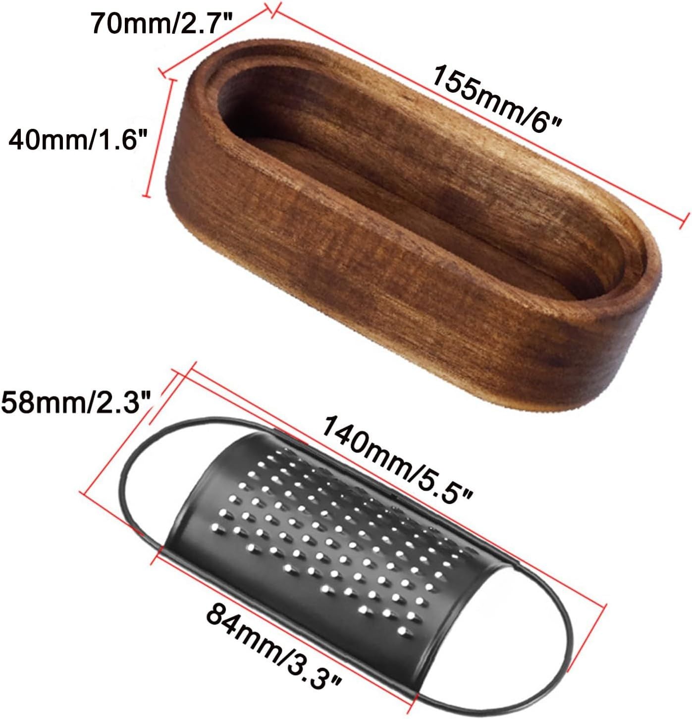 Acacia wood cheese grater, black multifunctional stainless steel fruit and vegetable cheese grater box, grater, kitchen tool(Without Handle)