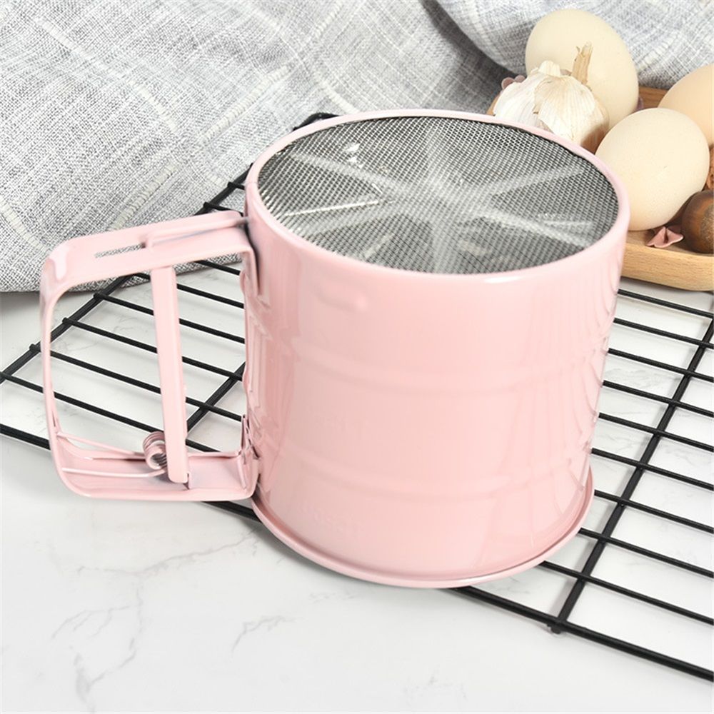2 pack Flour sieve stainless steel material manufacturing,Coffee Sieve Cup,Semi Automatic Sifter for Baking | Fine Mesh Pastry Sieve Cup(Pink)