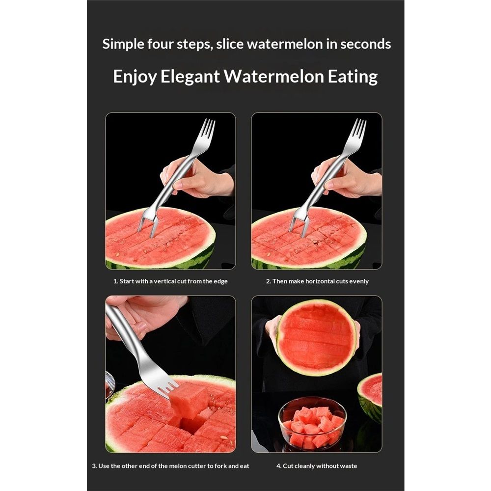 2 pack 2 in 1 Watermelon Fork Slicer Cutter,Stainless Steel Watermelon Cutter,Dual Head Slicer and Fork Fruit Cutting Tool for Family Picnics, Fruit Salad