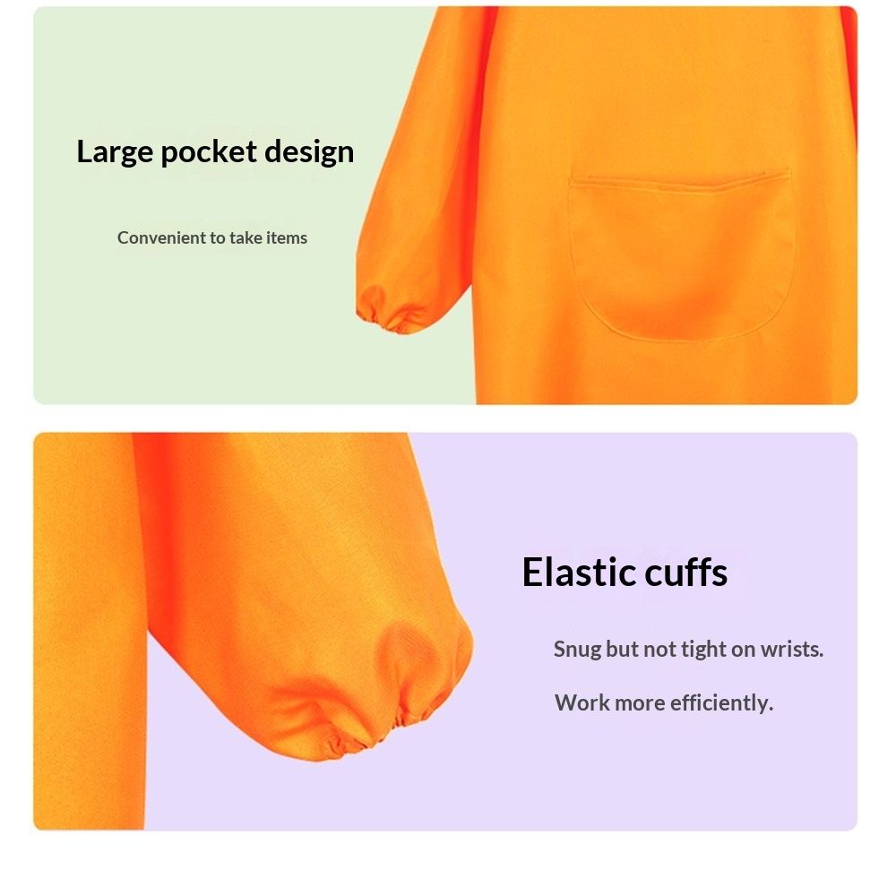 Solid Color Kitchen Apron with Pockets,Unisex Long Sleeves Waterproof Apron for Cooking Baking Cleaning Work(orange)