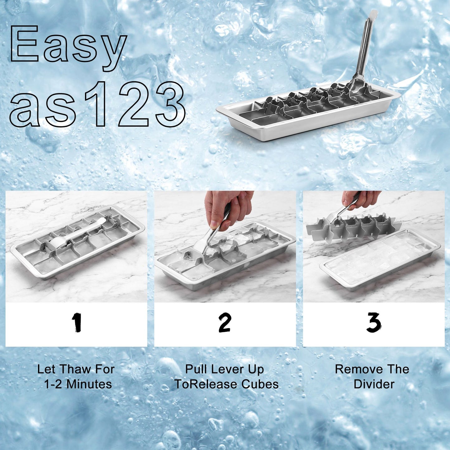 Stainless Steel Ice Cube Tray with 18 Slots, Metal Ice Cube Maker with Removable Trays, Easy Release Handle & Level, Dishwasher Safe for Bars, Kitchens & Frozen Foods