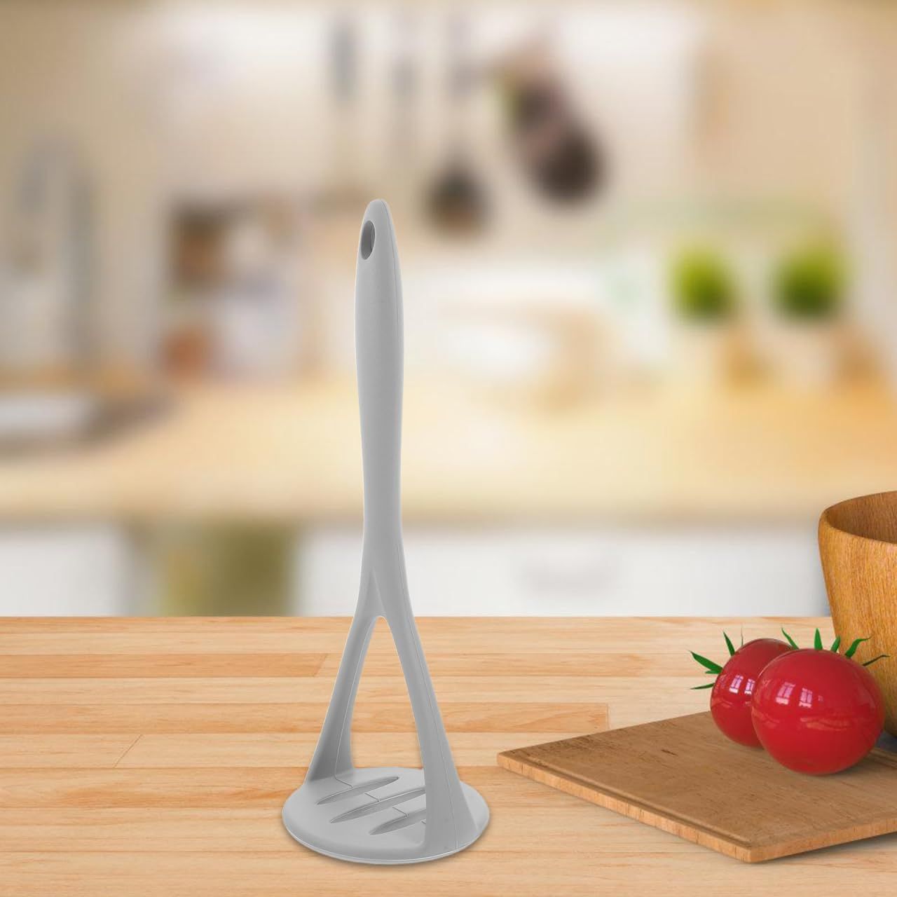 Silicone Potato Masher Kitchen Gadget Food Ricer for Smooth Vegetable and Fruit Puree with Comfortable Grip 10.4 Inch Design(gray)