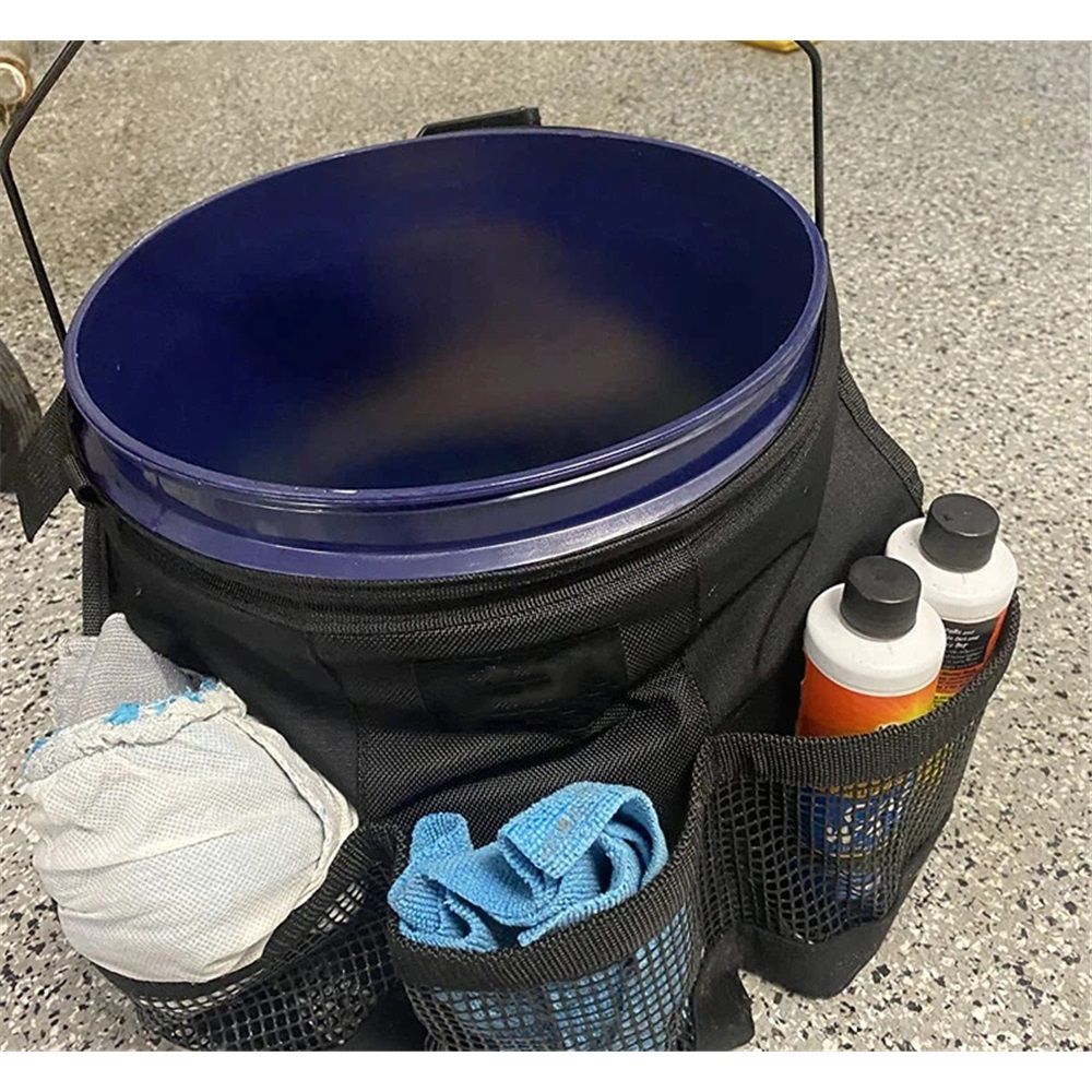 For a 5 Gallon Bucket, with Fast-Drying, Exterior Mesh Pockets for Car Supplies, Allowing for Soap and Water in the Bucket, in Black(only bag)