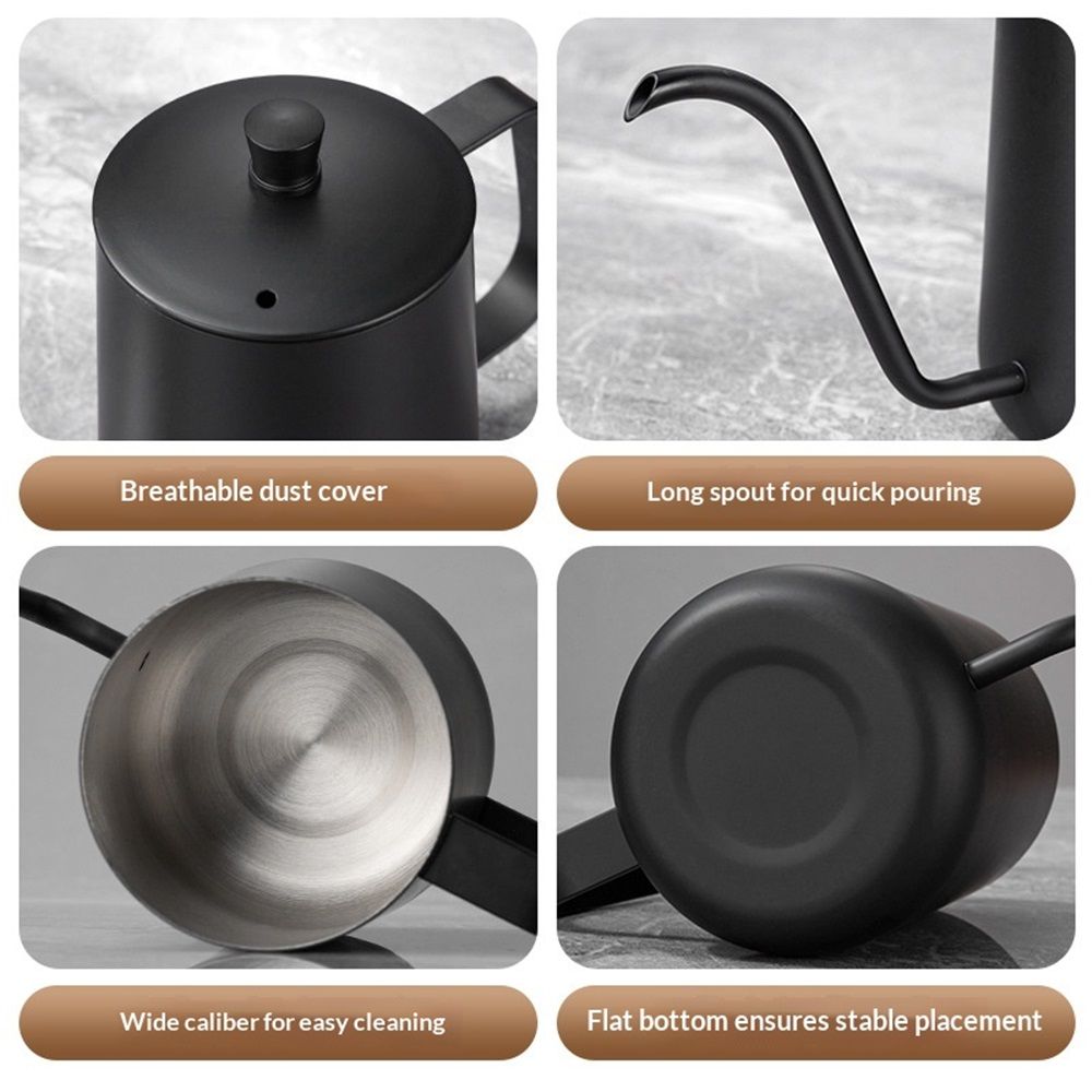 Gooseneck Pour Over Coffee Kettle 12 oz (350ml)Stainless Steel Hand Drip Long Narrow Spout for Stove Top, black