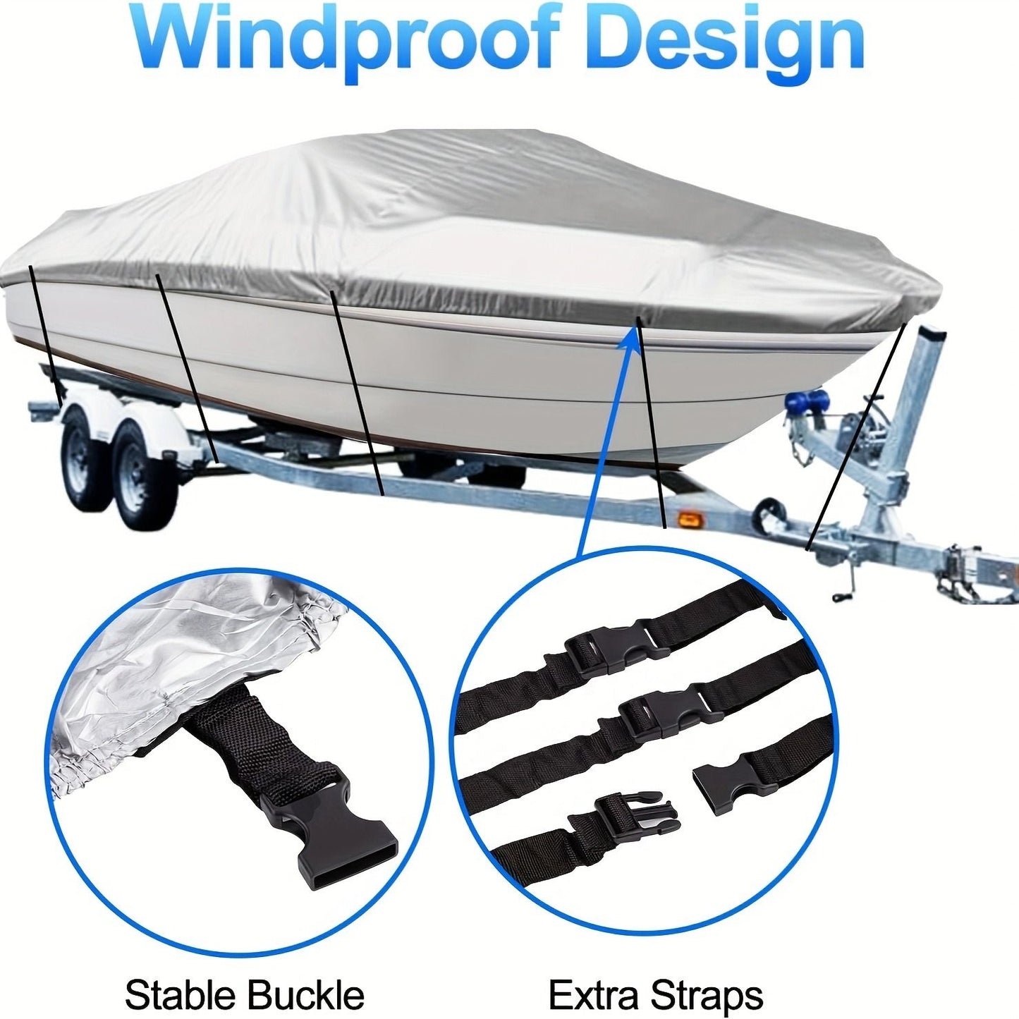 Trailerable Boat Cover – 600DHeavy Duty Waterproof Tarp with Storage Bag, Designed for V-Hull, Fish & Ski, Runabout, Bass & Fishing Boats,21-24FTSilver