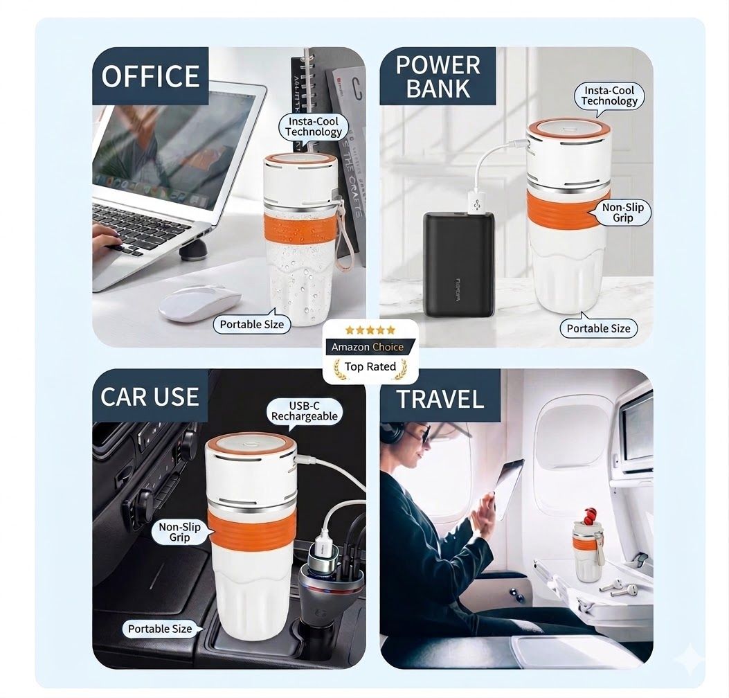 USB Heated & Cooling Smart Cup, Fast Cooling 0–10°C & Heating Up to 50°C, Portable Thermostatic Cold & Hot Cup, Car Office Travel Use, USB Powered Beverage Cooler & Warmer, Works with Power Bank & Car Charger,Grey
