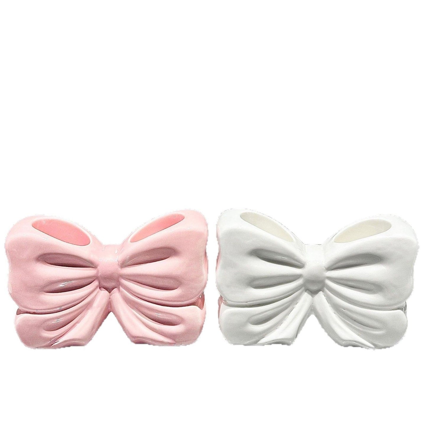 Bowknot Double‑Slot Toothbrush Storage Holder - white