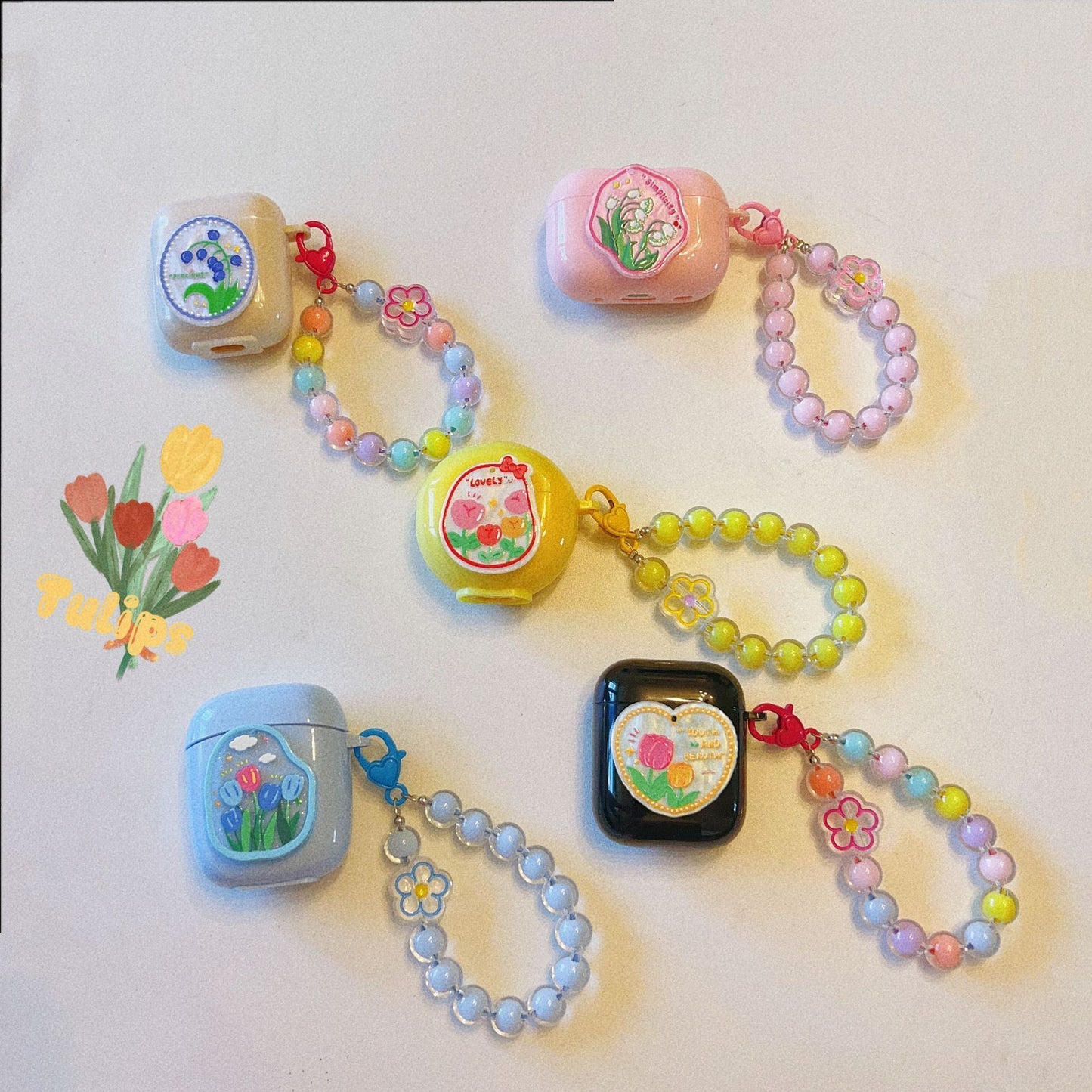 Floral patches + yellow base shell + yellow bracelet AirPods Pro