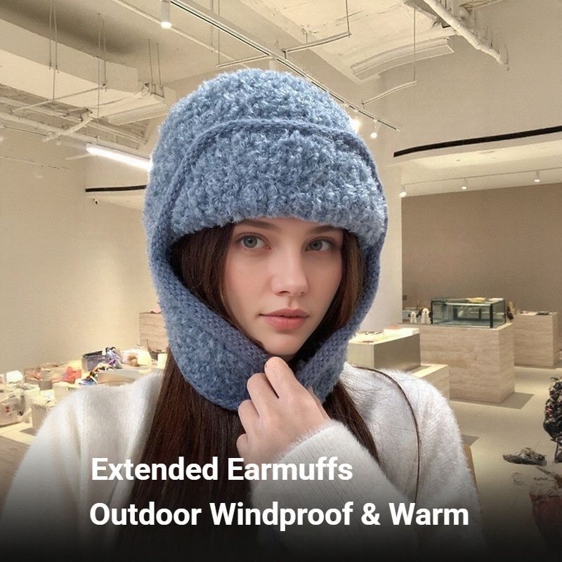Women Plain Aviator Hat with Earflaps Black