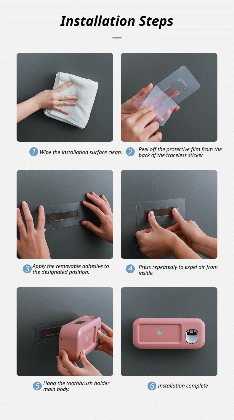Gray No-Drill UV Toothbrush Holder