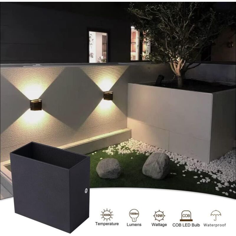 Modern LED Wall Light, 7W, Black Square, Warm Light Living Room Suitable for the Bedroom or Garden with a Colonnade