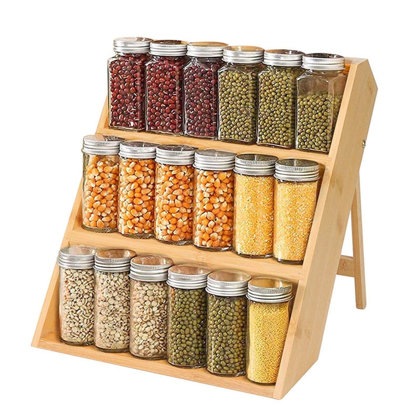 Bamboo Spice Rack Organizer, Space Saving Seasoning Cabinet Shelf for Kitchen Makeup and Spice Storage