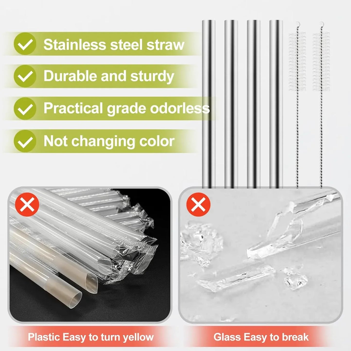 4 Pcs Metal Straws Compatible With Owala Kids Tumbler Cup, Stainless Steel Reusable Straws With 2 Cleaning Brushes, 12 oz and 15 oz