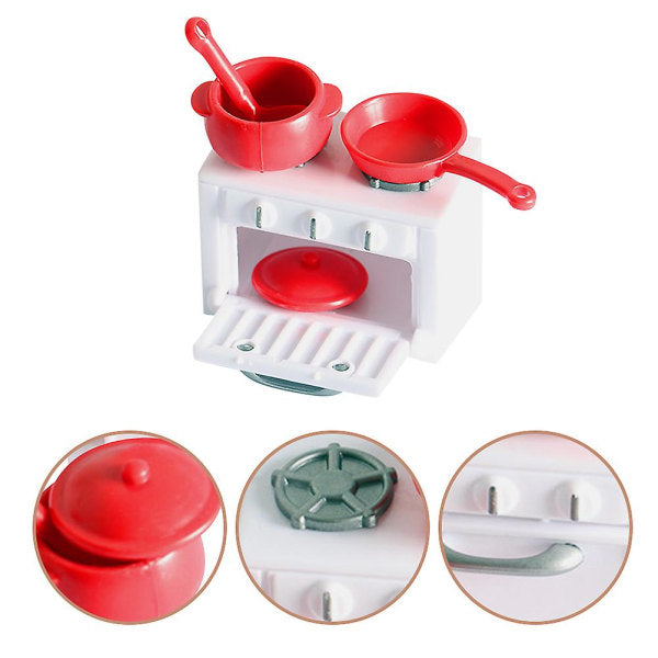 Toys Children Pretend Cooking Stove Mini House Gas Stove Mini Stove Model Miniature Stove Play Kitchen Cooking Toy(5.8X4.2X3.6CM,White Red)
