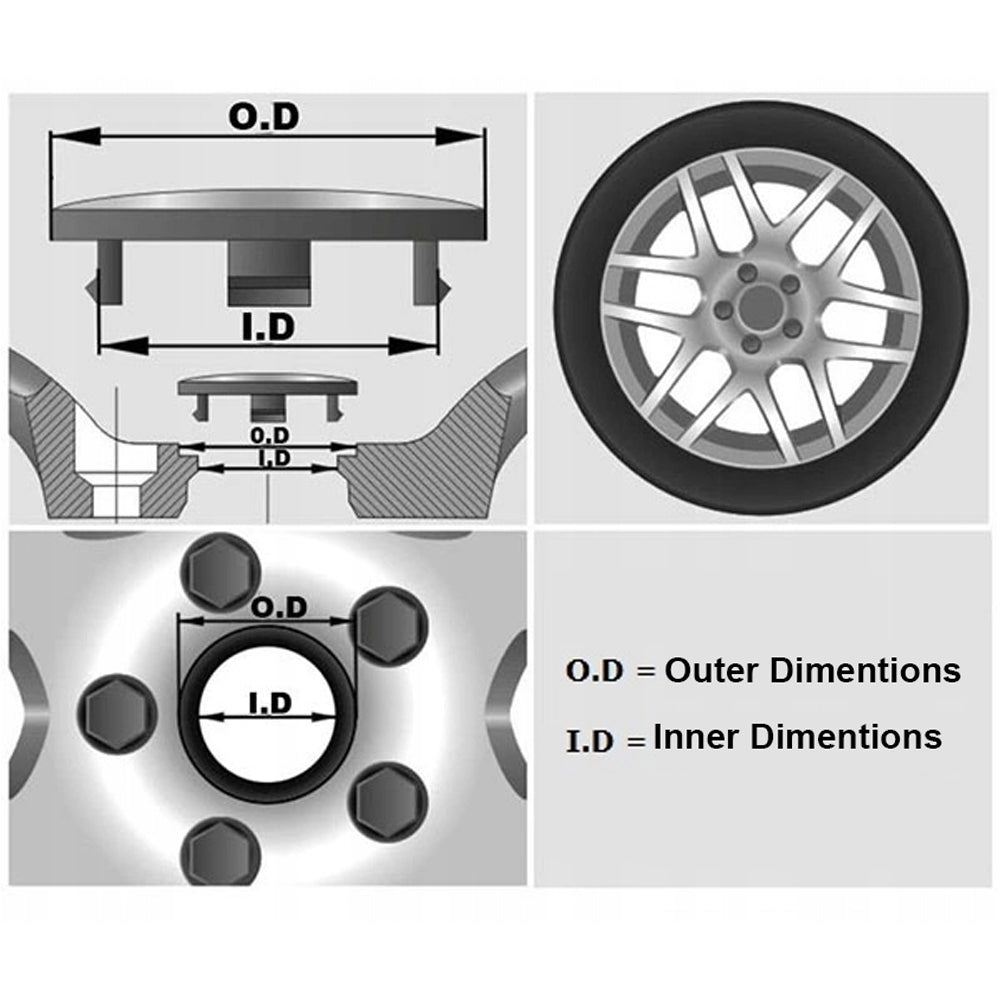 4-pack - Tesla Center Caps / Hubcaps - Car 77 Black/silver