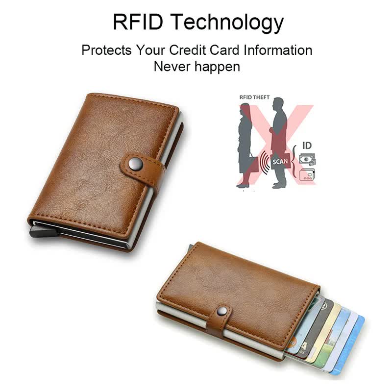 Carbon Fiber Credit Card Holder Wallet Men RFID Smart Metal Thin Slim Pop Up Minimalist Wallet Small Black Wallet Metal Vallet Carbon Black