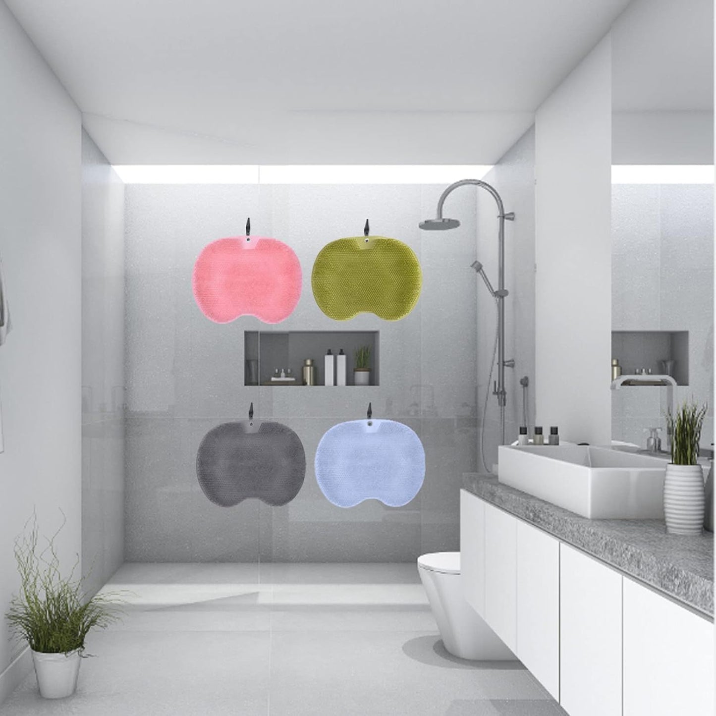 Non-slip Silicone Massage Mat, Shower Back Scrubber, Massage Mat with Non-slip Suction Cups, Exfoliating Bath Mat Blue
