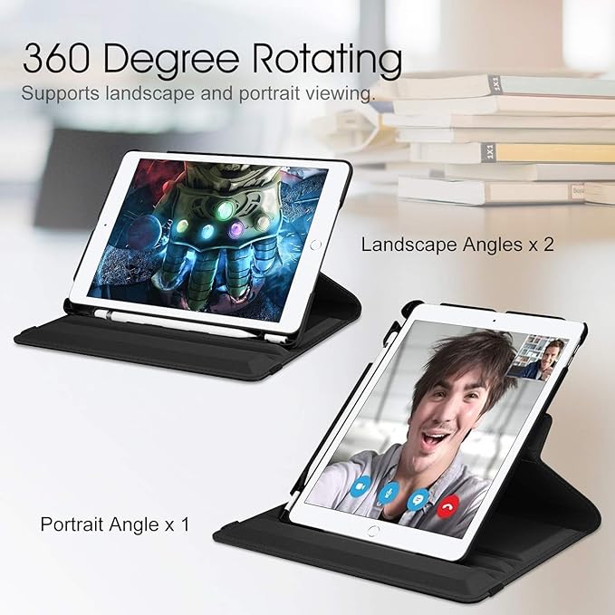 Fintie Rotating Case for iPad 9th Gen (2021) / 8th Gen (2020) / 7th Gen (2019) 10.2 inch - 360 Degree Auto Wake/Sleep, Black