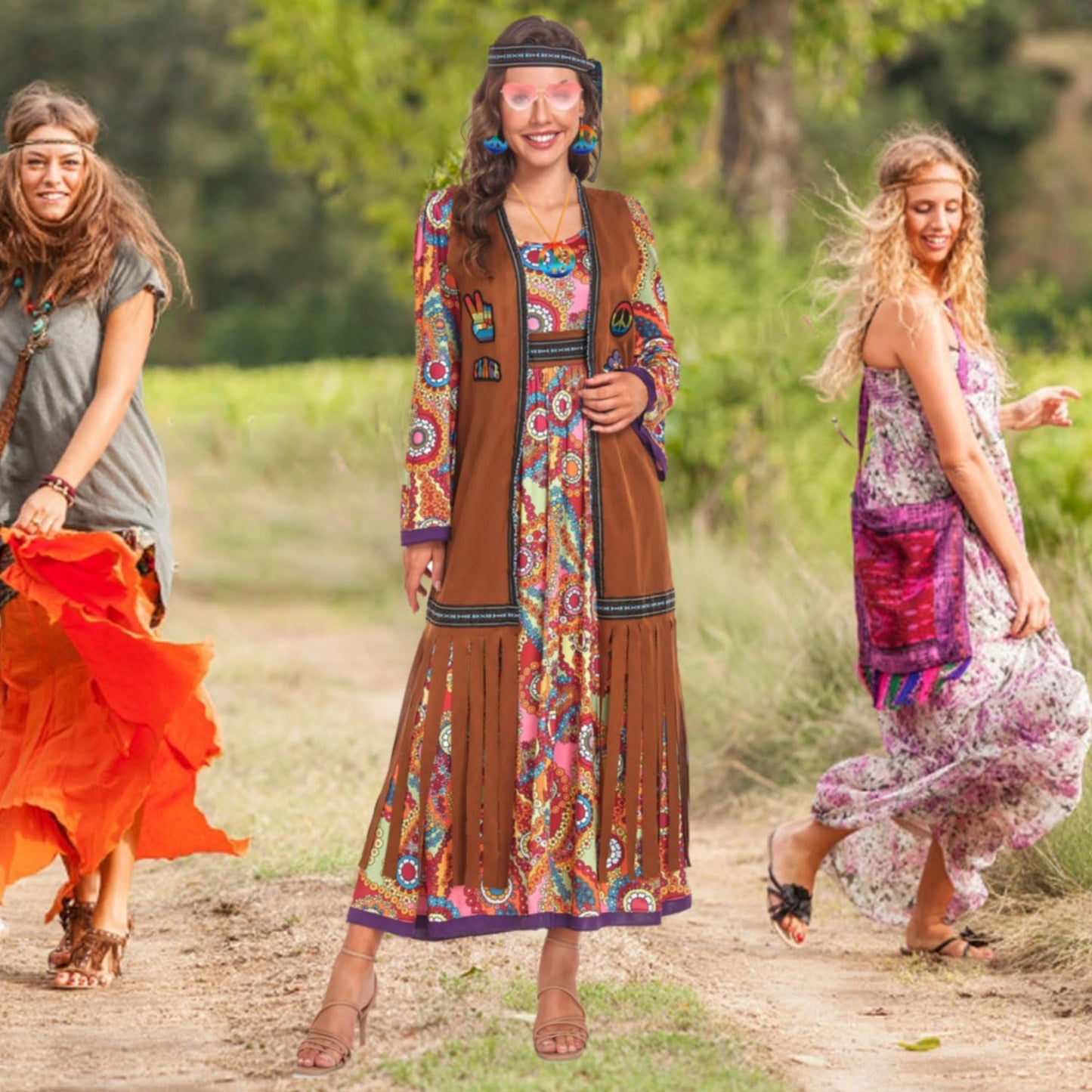 60s costume women, hippie women's dress set, 70s disco halloween outfits, hippie clothing women's costume, 60s clothing accessories M
