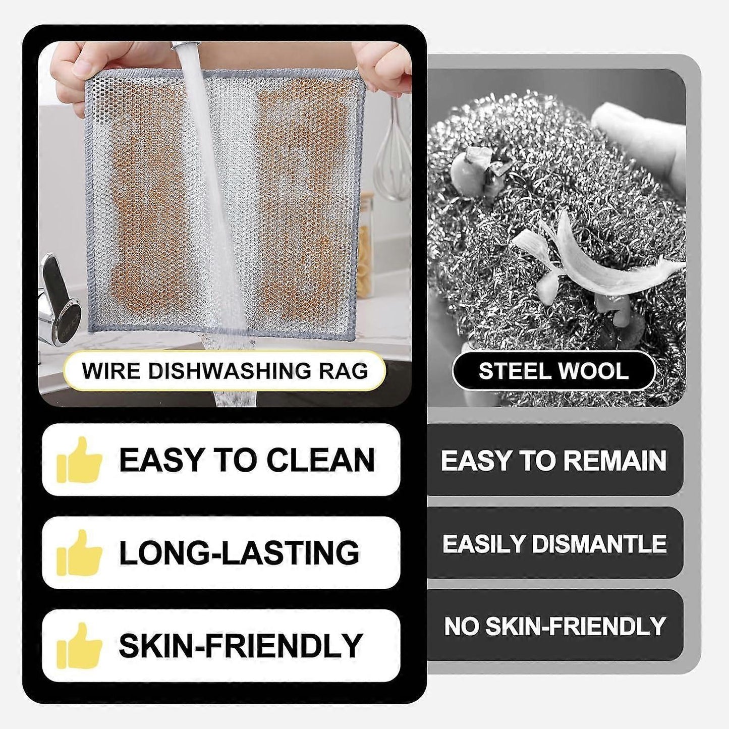 2025 Latest Model 6-Pack Multifunctional Steel Wire Dish Cloths, Double Layer