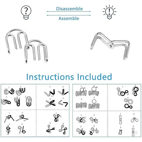 8pcs/set Metal Brain Teaser IQ Brain Training Puzzle Rings Separate Toy Board Games for Kids and Adults