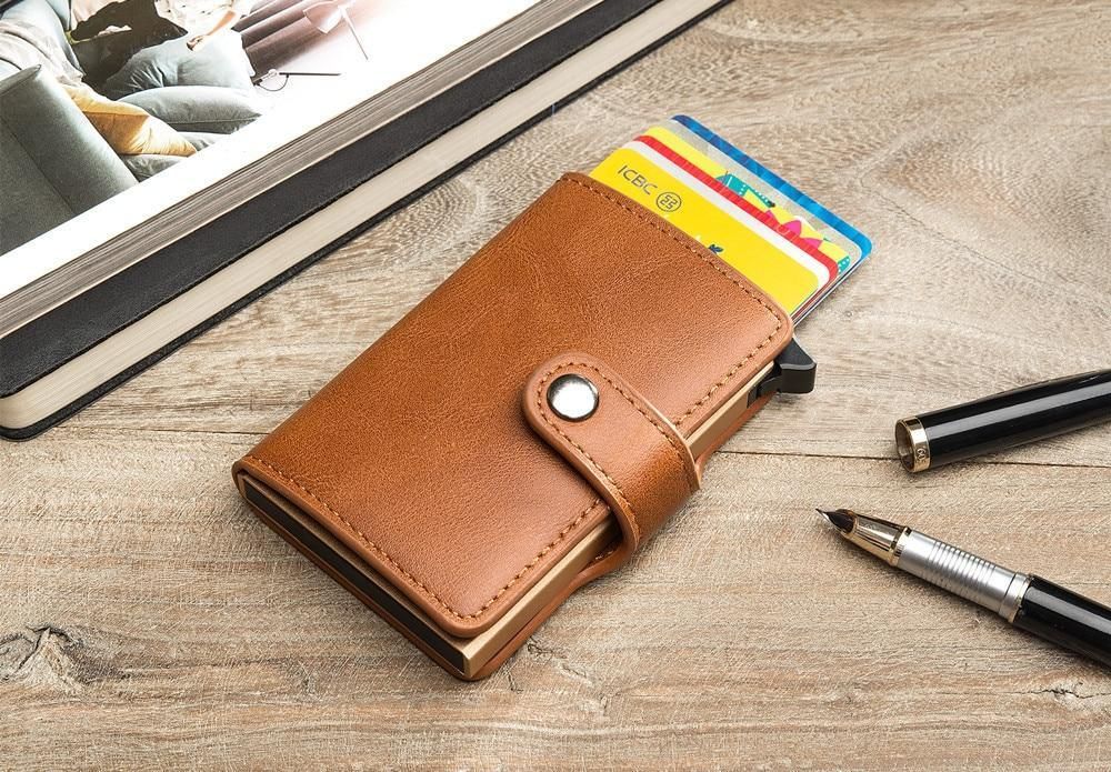 5 Cards Wallet Card Holder with RFID NFC Protection, Dark Brown