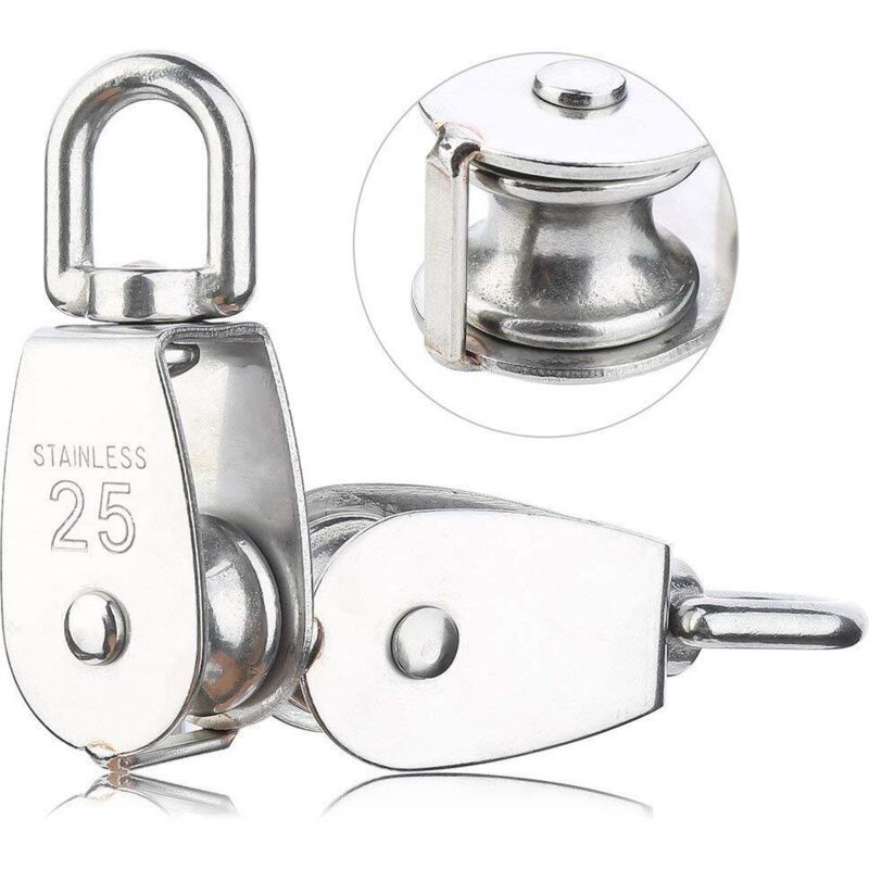 6 Pack M25 Lifting Pulley Loading 150kg, Heavy Duty 304 Stainless Steel Swivel Lifting Rope Pulley Block
