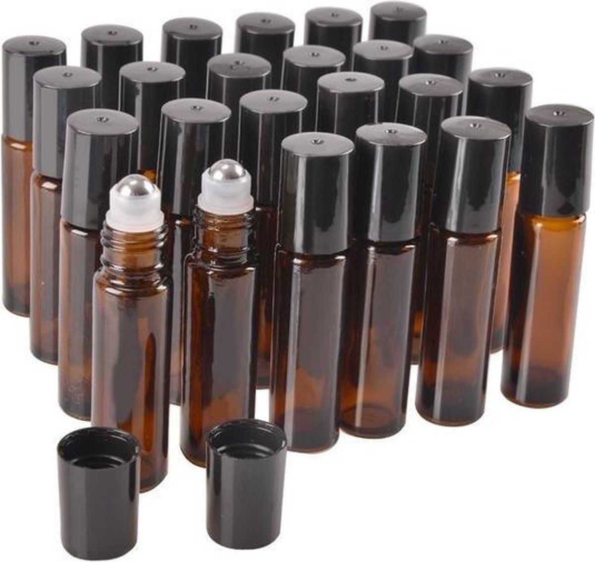 10 Pack Empty Amber Glass Roll On Bottles With Stainless Steel Roller Ball And Black Caps For Essential Oils Perfume And DIY Skincare Travel, 10 ml