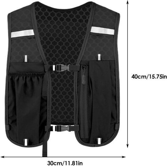 Running Hydration Vest With Reflective Strips, Phone Pockets And Bladder Compartment, Black, 2 L