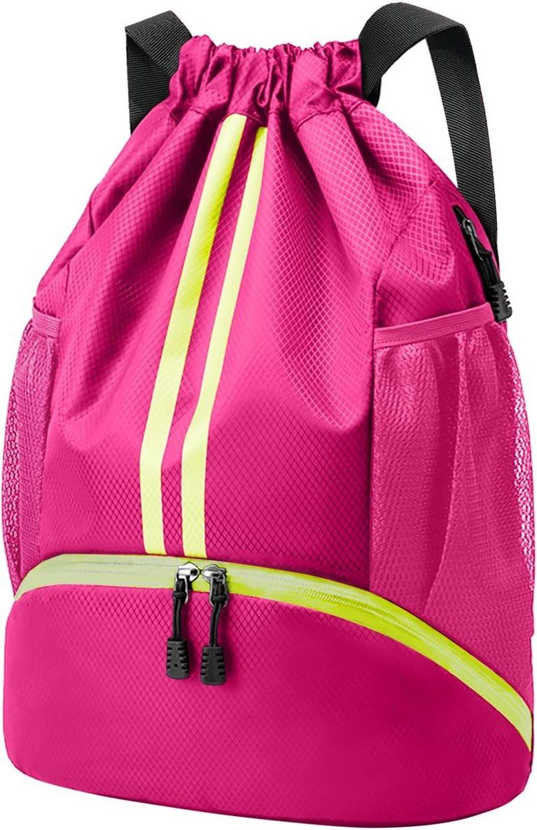 Drawstring Gym Backpack, Large Capacity Oxford Cloth Sports Bag With Shoe Compartment And Wet Pocket, Unisex For Swimming Beach, 15.7 x 11.8 in