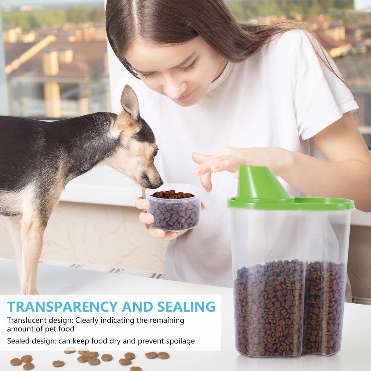 2 Pack Airtight Pet Food Storage Container Set With Measuring Cup Lid, ABS Dry Food Keeper For Dogs And Cats, Pink, 2.5 L, 25 x 15 x 8 cm