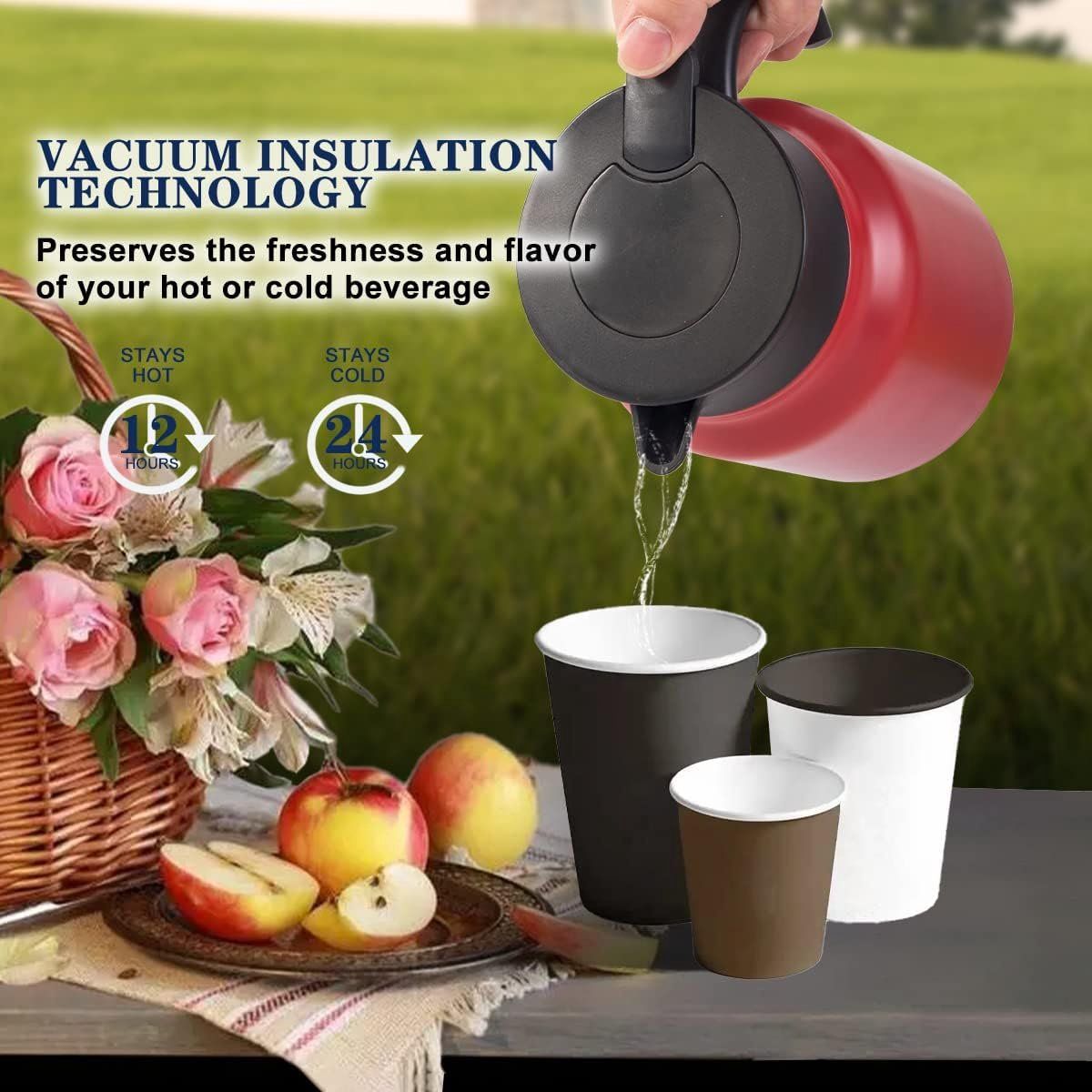 Vacuum Insulated Stainless Steel Tea Pot With Infuser Filter And Temperature Display Lid For Home Office Travel, Red, 1 L