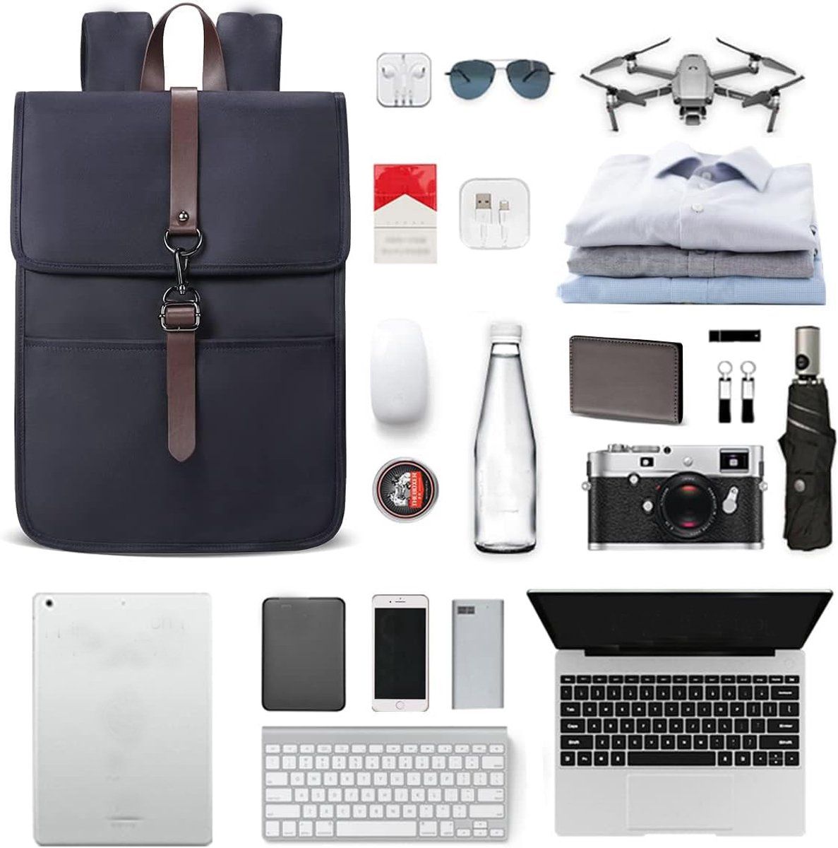 Laptop Backpack, Water Resistant Canvas With Anti Theft Compartments, Blue, 14 in, 28 x 14 x 38 cm
