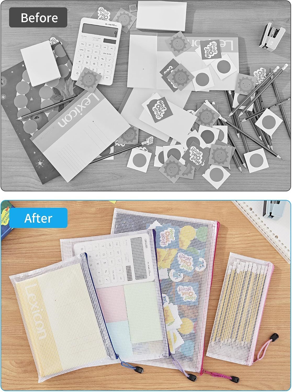 18 Piece Mesh Zipper Pouches 8 Sizes 9 Colors