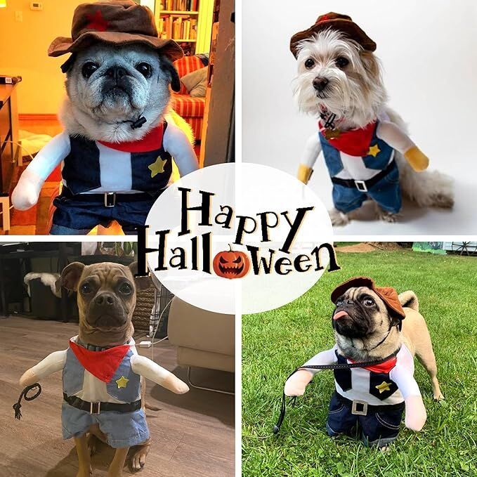 Small Dog Cowboy Costume With Hat Size Western Pet Outfit (2Pcs)