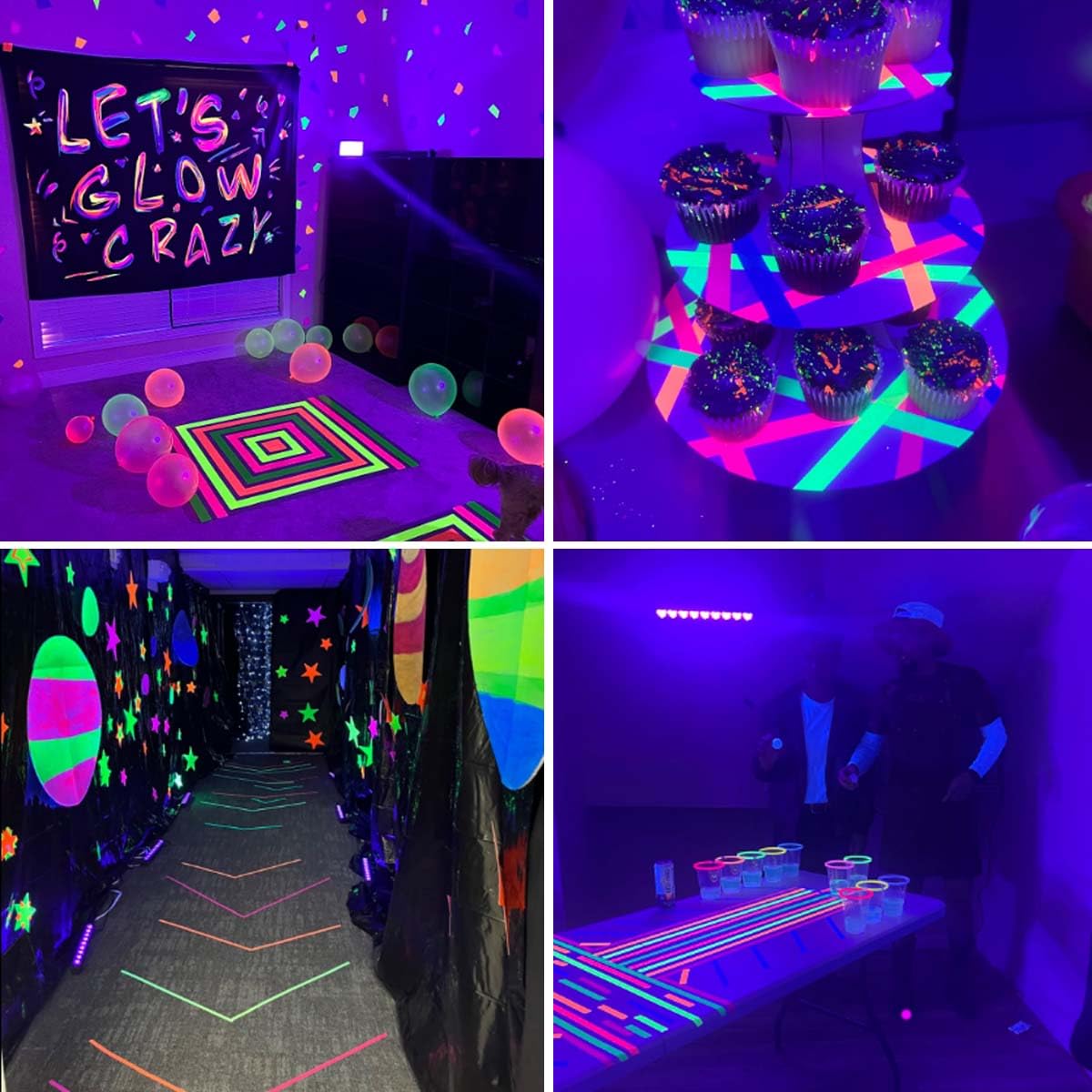 Petluno 6 Color Neon Cloth Tape - Fluorescent UV Blacklight Glow Party Fiesta Reactive in The Dark Gaffer Supplies for Events Adhesive Black Light Set