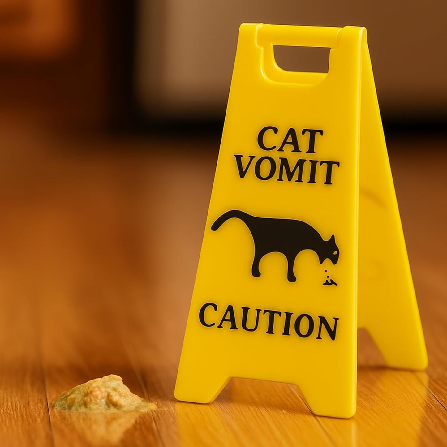 Xindojuz 3 PCS Cat Vomit Caution Sign, 3D Double-sided Printed Funny Cats Warning Signs Decor, Mini Novelty Table Desk Plaque, Perfect Gag Gifts for Cat Lovers and Humor Enthusiasts (4 Inch, Yellow)