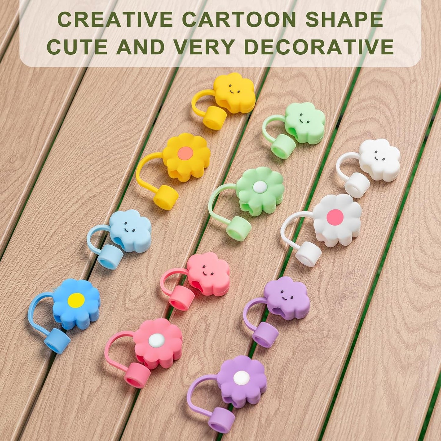 6Pcs Straw Covers Cap Toppers, 0.4in /10mm Straws Cap for 20&30&40oz Tumbler Drinking Cup with Handle, Reusable Cute Silicone Tips Lids Protectors for Water Bottle Accessories, Flower Shape