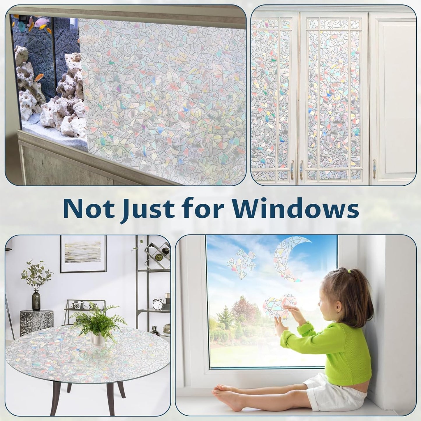 Rainbow Window Privacy Film Non-Adhesive Sun Blocking Reusable and Removable Glass Film Door Coverings for Bathroom, Home, Office, 17.5 x 78.7 Inch