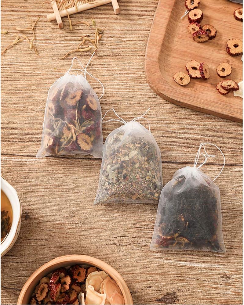 50 Pcs Tea Filter Bags Disposable Tea Bags for Loose Tea Herb Spice Empty Mesh Small Drawstring Seal Infuser Strainer Diy Bath Tea Bags Sachets (2.36x2.75inch)