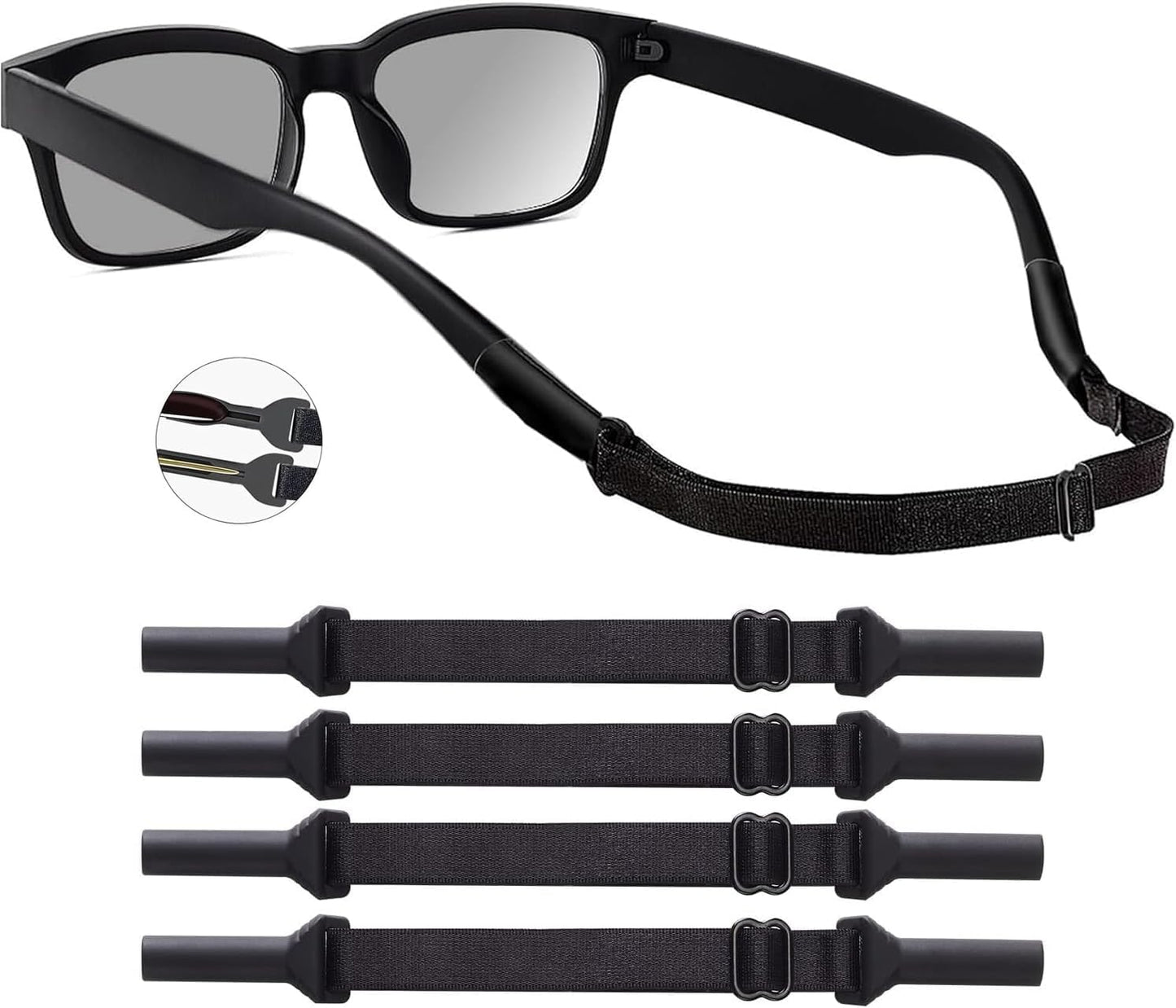 Kids Glasses Strap 4 Pieces Adjustable Toddler Glasses Strap Black Baby Sunglasses Strap Only Kids Eyeglasses Straps and Infant-Eyewear Retainers for Boys and Girls Age 0-3 Years (5-8 Inches) 1