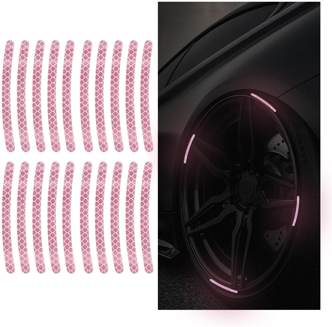 20PCS Car Wheel Stripe Reflective Stickers, Car Wheel Night Safety Warning Stickers Anti-Scratch Reflective Rim Stickers, Car Wheel Safety Decorative Decals for Motorcycles, Bicycles (Light Pink)
