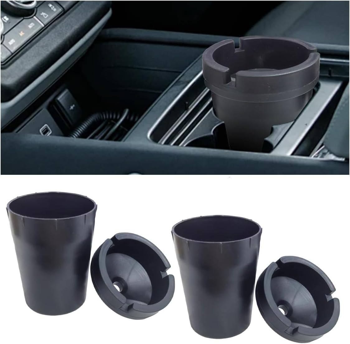 Black Smokeless Car Ashtray with Lid, Portable Jumbo Butt Bucket Ashtray, Smell Proof Cigarette Trash Can Auto Ashtray, Self-Extinguishing Cup Car Ash Holder for Car Truck Home Office (2PCS)