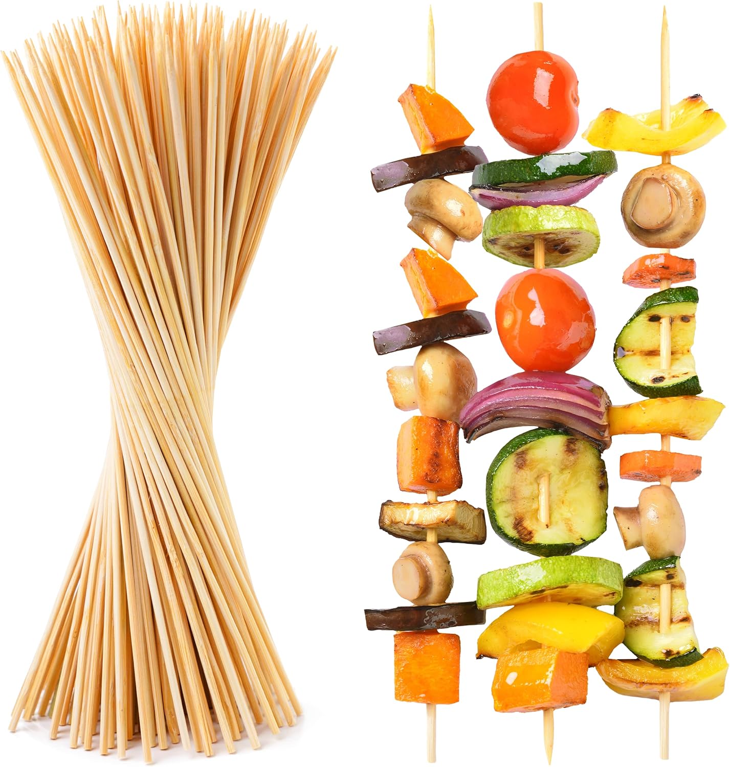 100 Pack Bamboo Skewers for Crafts, Grilling BBQ, Kabobs, 12-Inch Brown - Wooden Skewers 12 Inch, Bamboo Skewers 12 Inch, Skewers for Kabobs, Skewer Sticks Variety Size, Wood Skewers