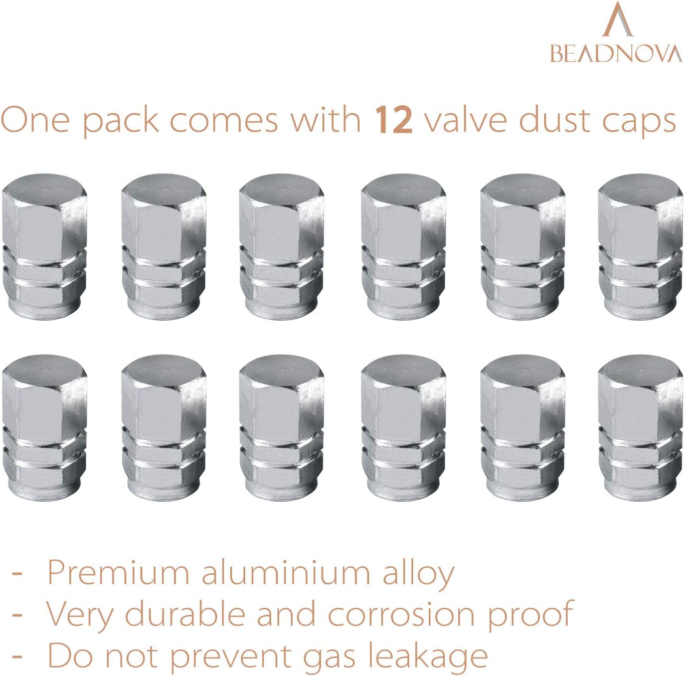 Valve Stem Caps Aluminum Chrome Caps for Tires Valve (12pcs Pack,Silver)