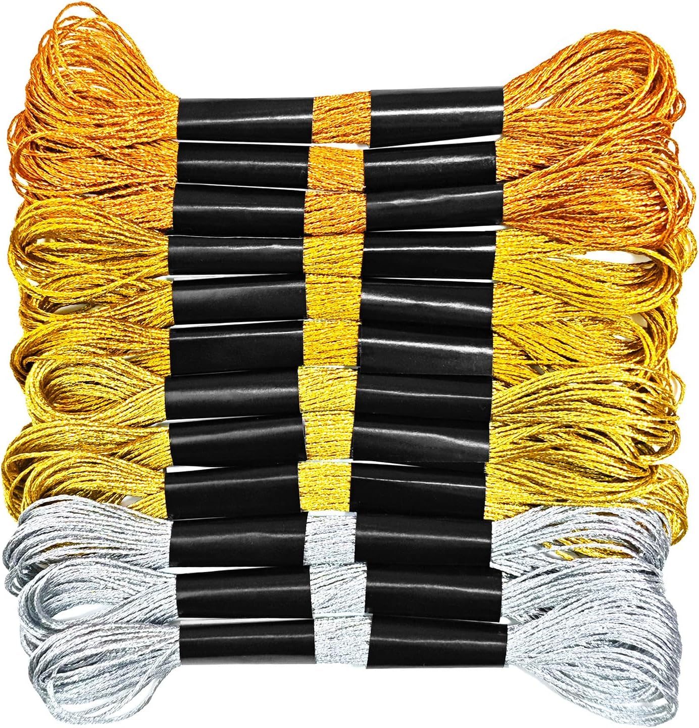 12 Skeins Metallic Embroidery Floss, Gold and Silver Embroidery Thread, Multi-Purpose Cross Stitch Thread for Hand Crafts Art Supplies(8 m 12 Strands)