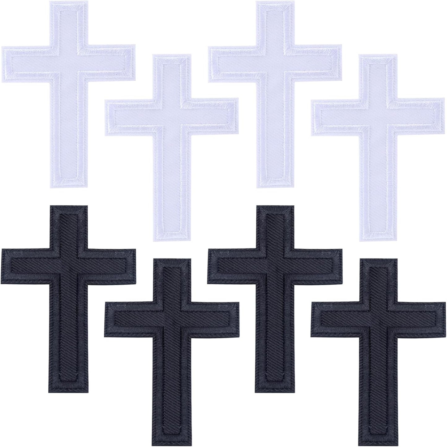8pcs Cross Iron on Patches, Christian Cross Embroidered Applique, Sewing on Patch DIY Decor Repair Fabric for Clothes Jean Shirt Hat Jacket Backpack- Black & White