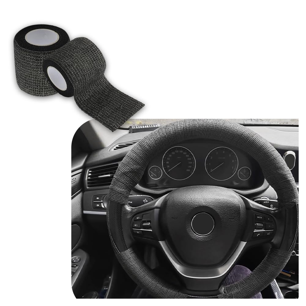 2PCS 14.76Ft Steering Wheel Wrap Tape No-Slip,Sweat Absorption Steering Wheel Tape for Protection Self Adhesive,Universal Car Wheel Cover Car Accessories Fit Car Truck SUV (Black)