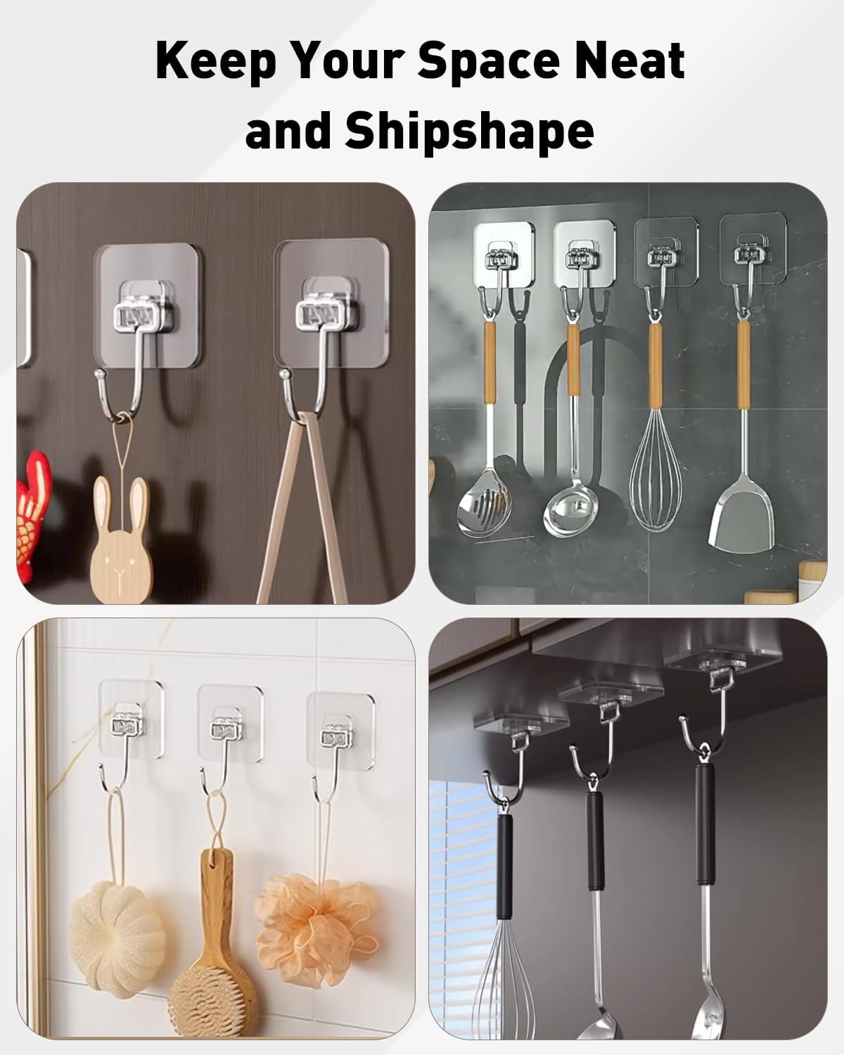 10 Pcs Large Adhesive Hooks for Hanging, 33 lbs (Max) Heavy Duty Wall Hooks, Clear Waterproof Picture Hangers, Self-Adhesive Sticky Hangers for Outdoor Bathroom Kitchen and Office