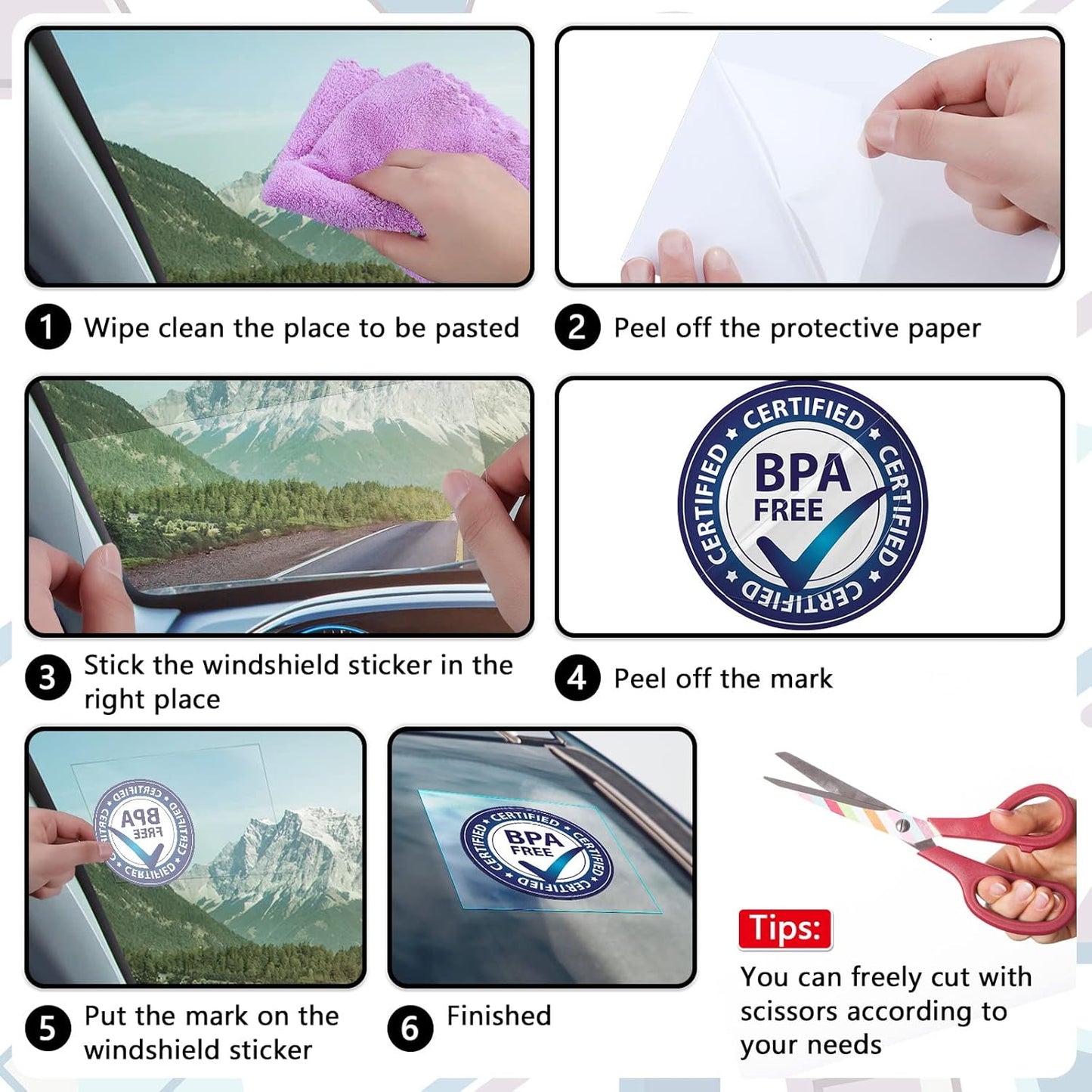 20 Pcs Car Windshield Sticker Applicator Bulk 5 x 6 Inch Static Cling Window Film for for Easy Application Clear Vinyl Car Window Windshield Protection Film Sticker Auto Removal Decal Shield